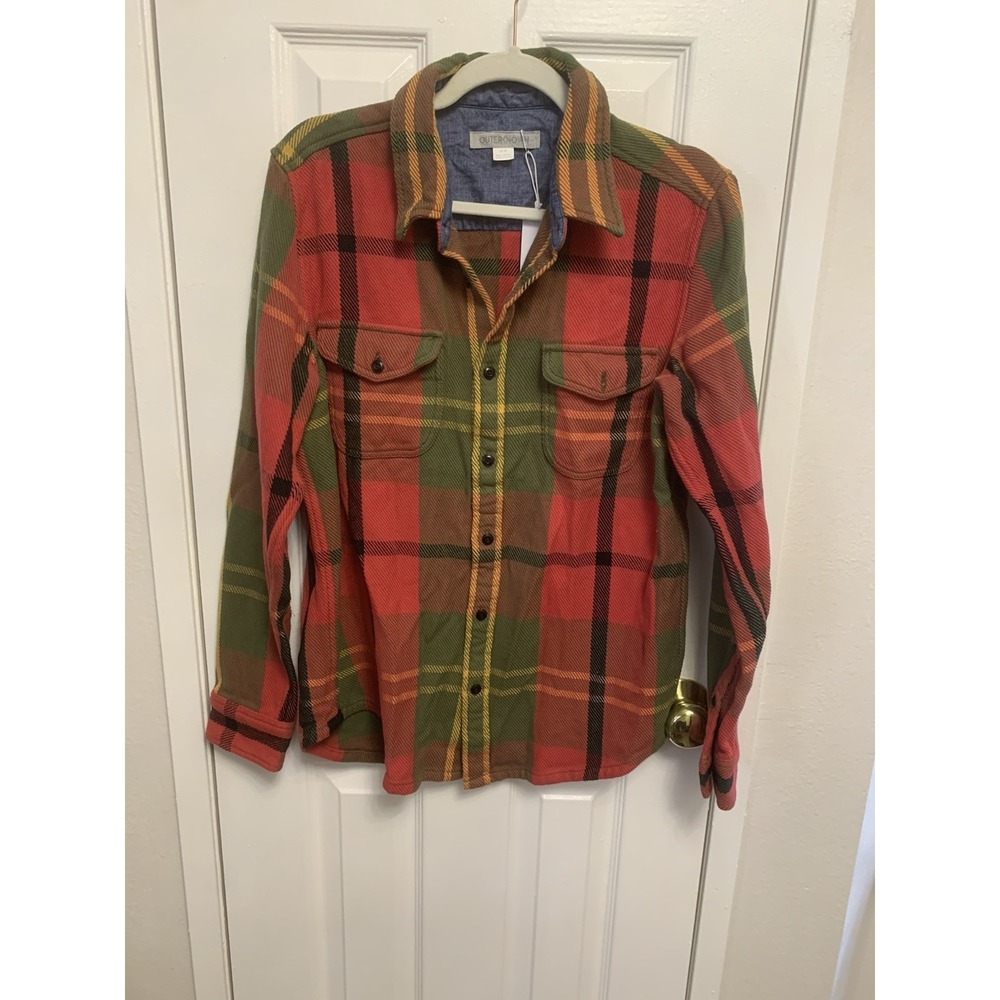 Outerknown Blanket Shirt Mens Organic Cotton Plaid Red Green Black Medium NWT